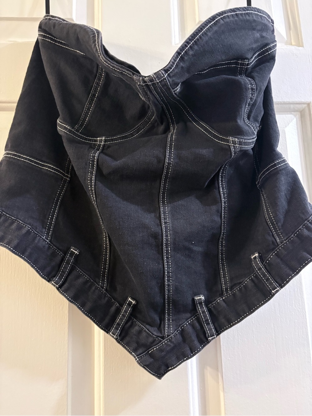 Fashion Nova Black Corset-Style Top with White Stitching